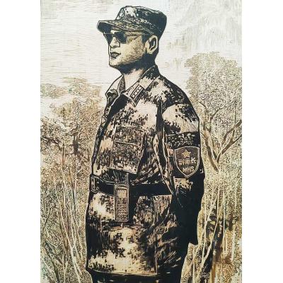 《中国军人》木刻 宣纸印制软片 54x90cm 国富作品
