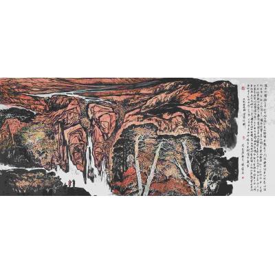 《观潮图》木刻 套色生宣印制软片 70x160cm 国富作品
