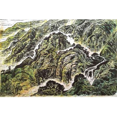 《远山》90x54cm 染色木刻生宣印制软片 国富作品