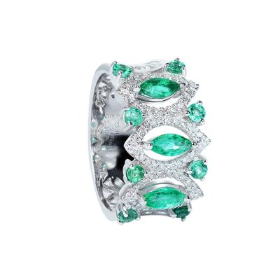 天然祖母绿戒指钻石宝石女戒18K金复古婚戒彩色首饰指环