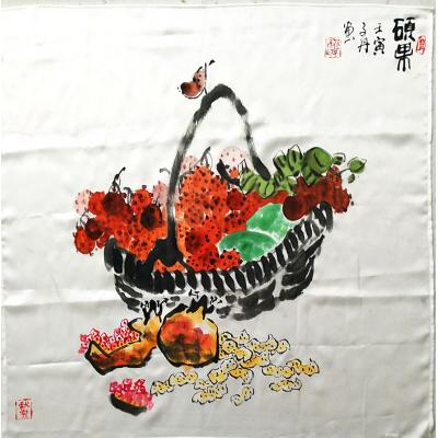 《硕果》孙晋凯作品 丝绸画画 70x70cm（已售）