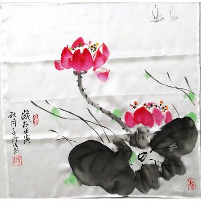 《荷》孙晋凯作品 丝绸画画 70x70cm（已售）