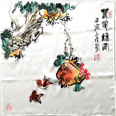 《春华秋实》孙晋凯作品 丝绸画画 70x70cm（已售）