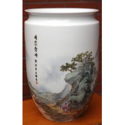 《晴峦叠嶂》汪锋陶瓷作品 粉彩 瓷瓶 直径20cm高28cm