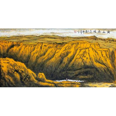 《黄土高坡》郭家增作品 国画四尺68X136cm