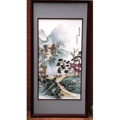 《路向山月斜》汪锋瓷板画作品 粉彩 板宽43cm高80cm